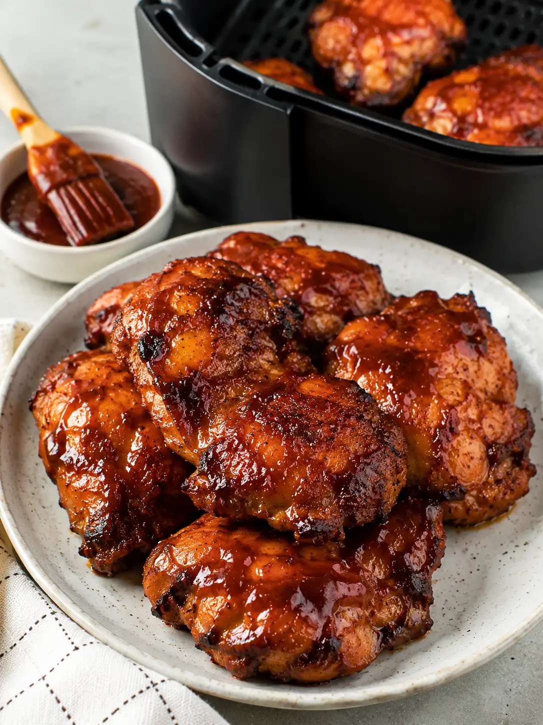 Air fryer BBQ chicken thighs with sticky glaze