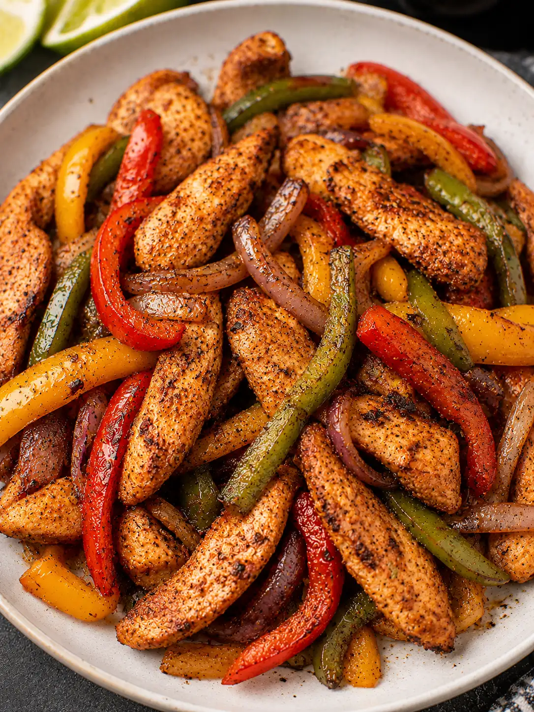 Air fryer chicken fajitas with peppers and onions