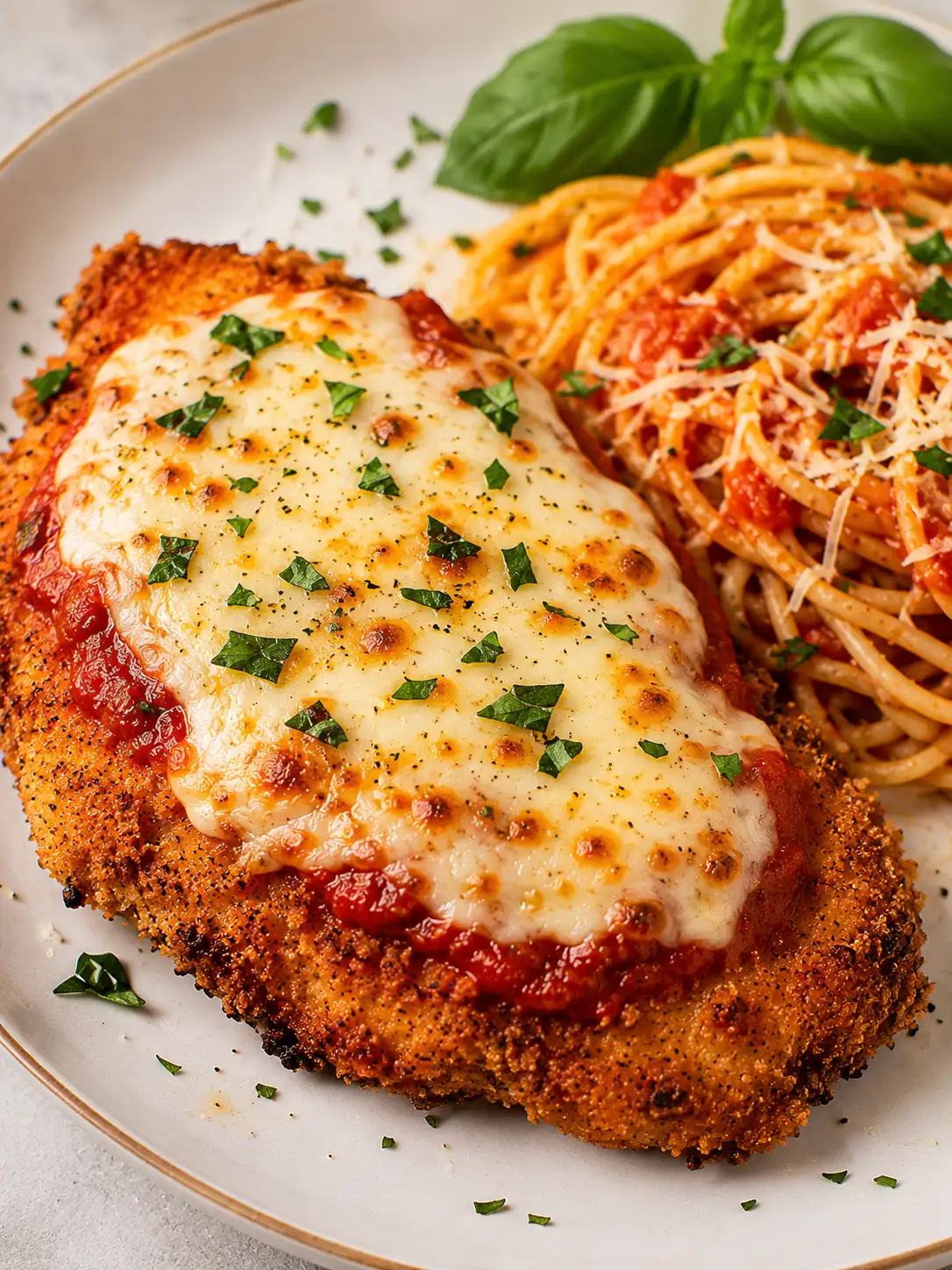 Air fryer chicken parmesan with melted mozzarella