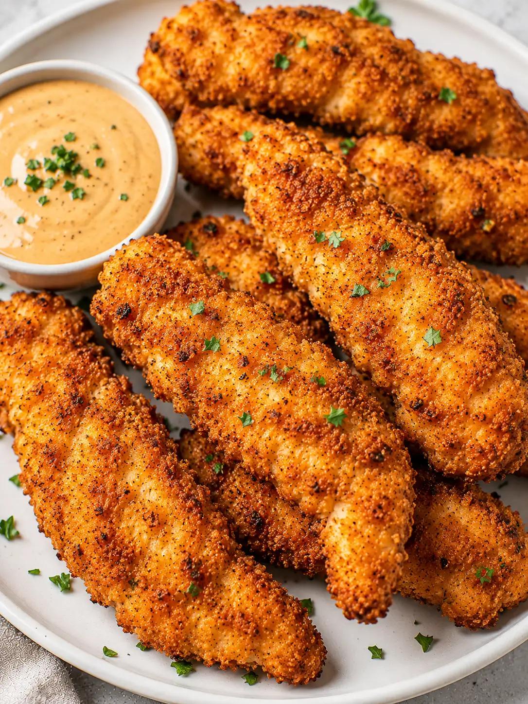 Crispy air fryer chicken tenders with dipping sauce