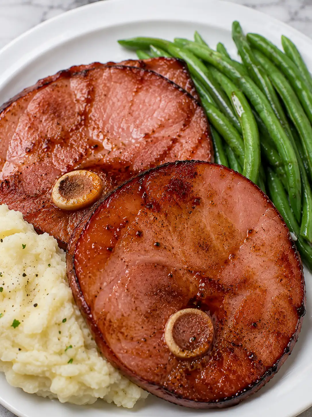 Air fryer ham steaks with a honey glaze