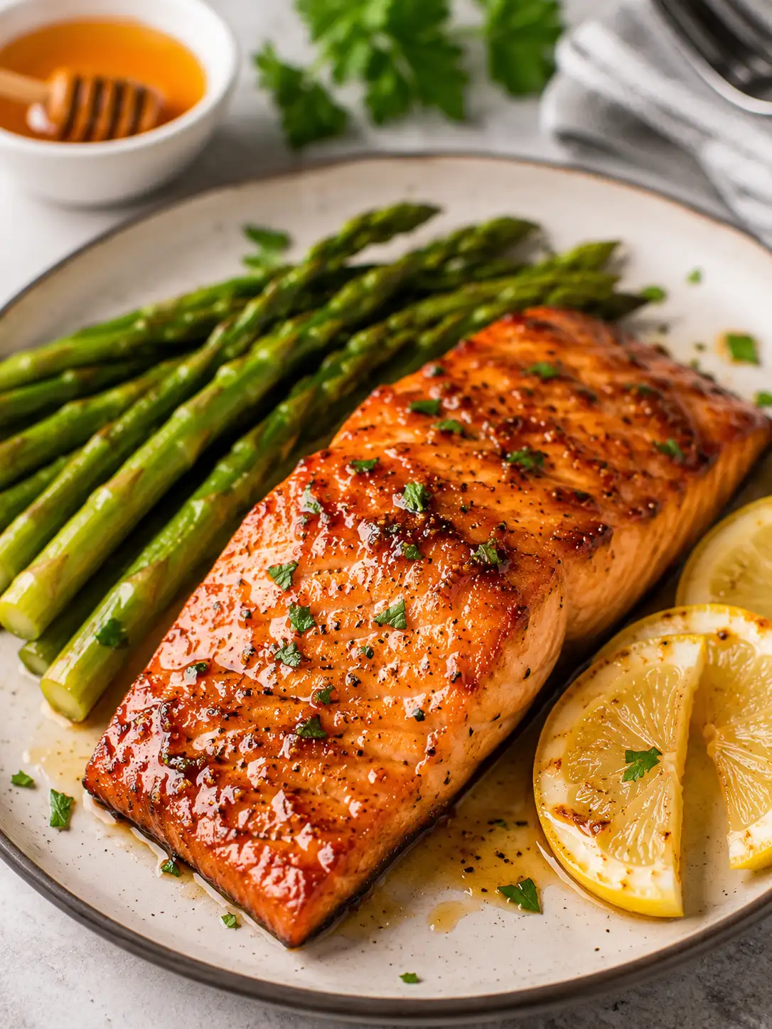 Air fryer honey glazed salmon fillets with sesame seeds