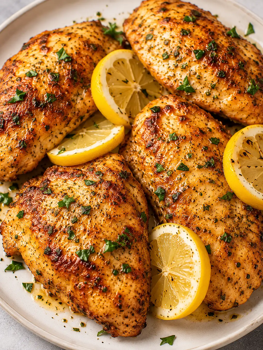 Air fryer lemon herb chicken breasts with lemon slices