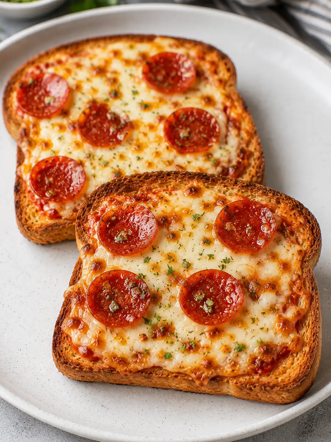 Air fryer pizza toast with melted cheese and pepperoni