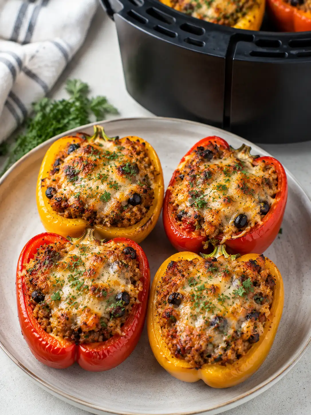 Air fryer stuffed bell peppers with cheese