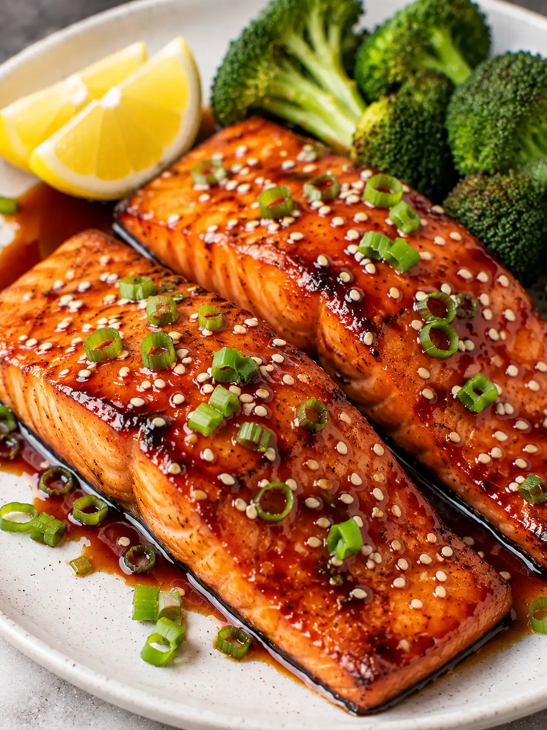 Air fryer teriyaki salmon with sesame seeds and green onion