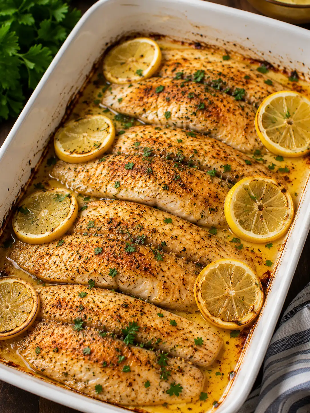 Baked tilapia fillets with lemon and herbs