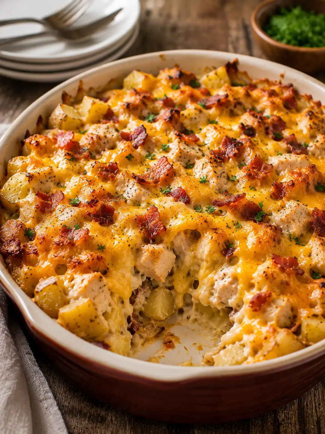 Chicken bacon potato bake with cheese