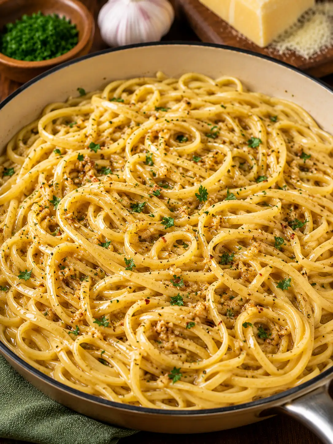 Garlic butter linguine with parsley and parmesan