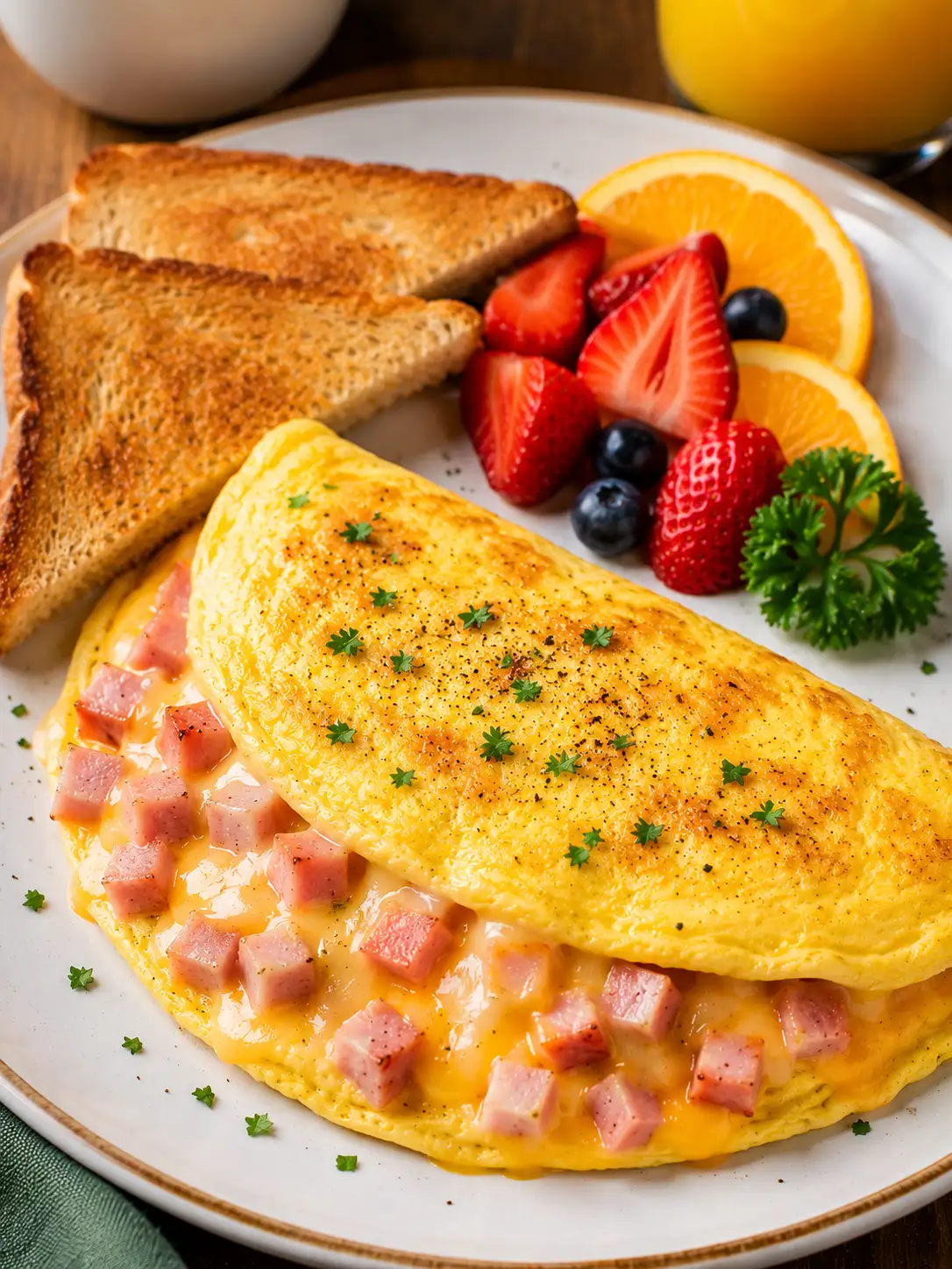 Ham and cheese omelet on a plate