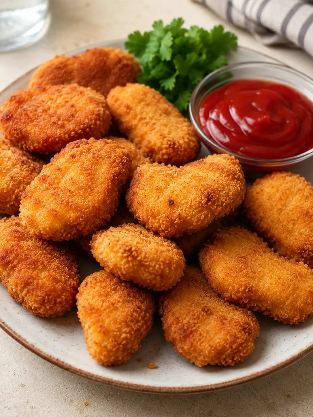 Crispy homemade chicken nuggets with dipping sauce