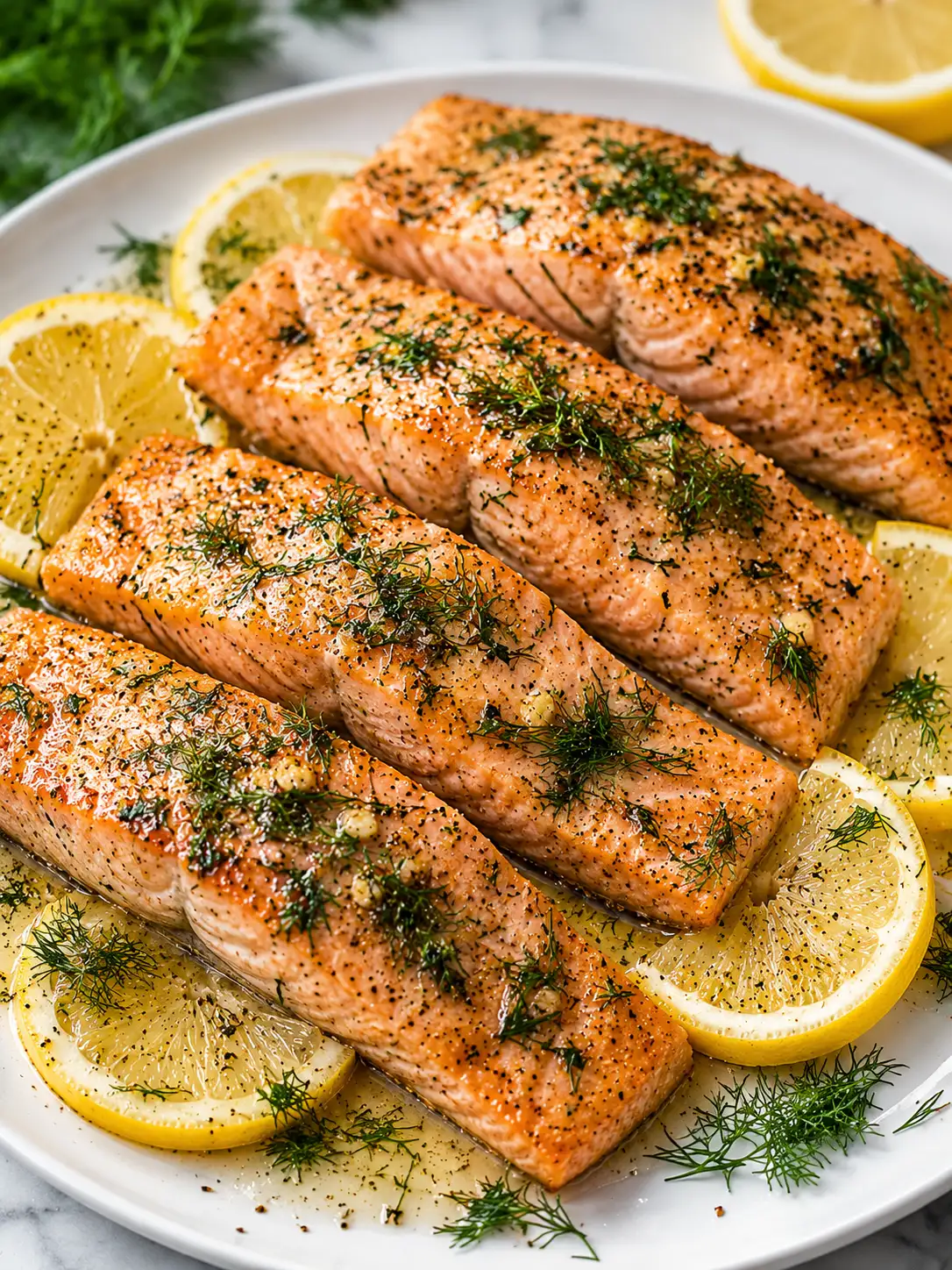 Baked lemon dill salmon with lemon slices