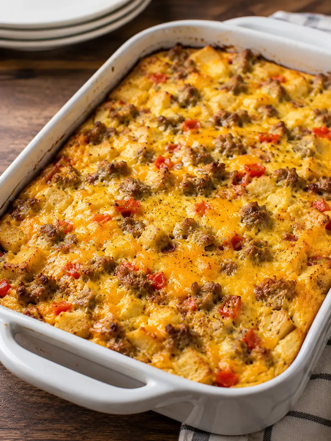 Sausage breakfast casserole with eggs and cheese