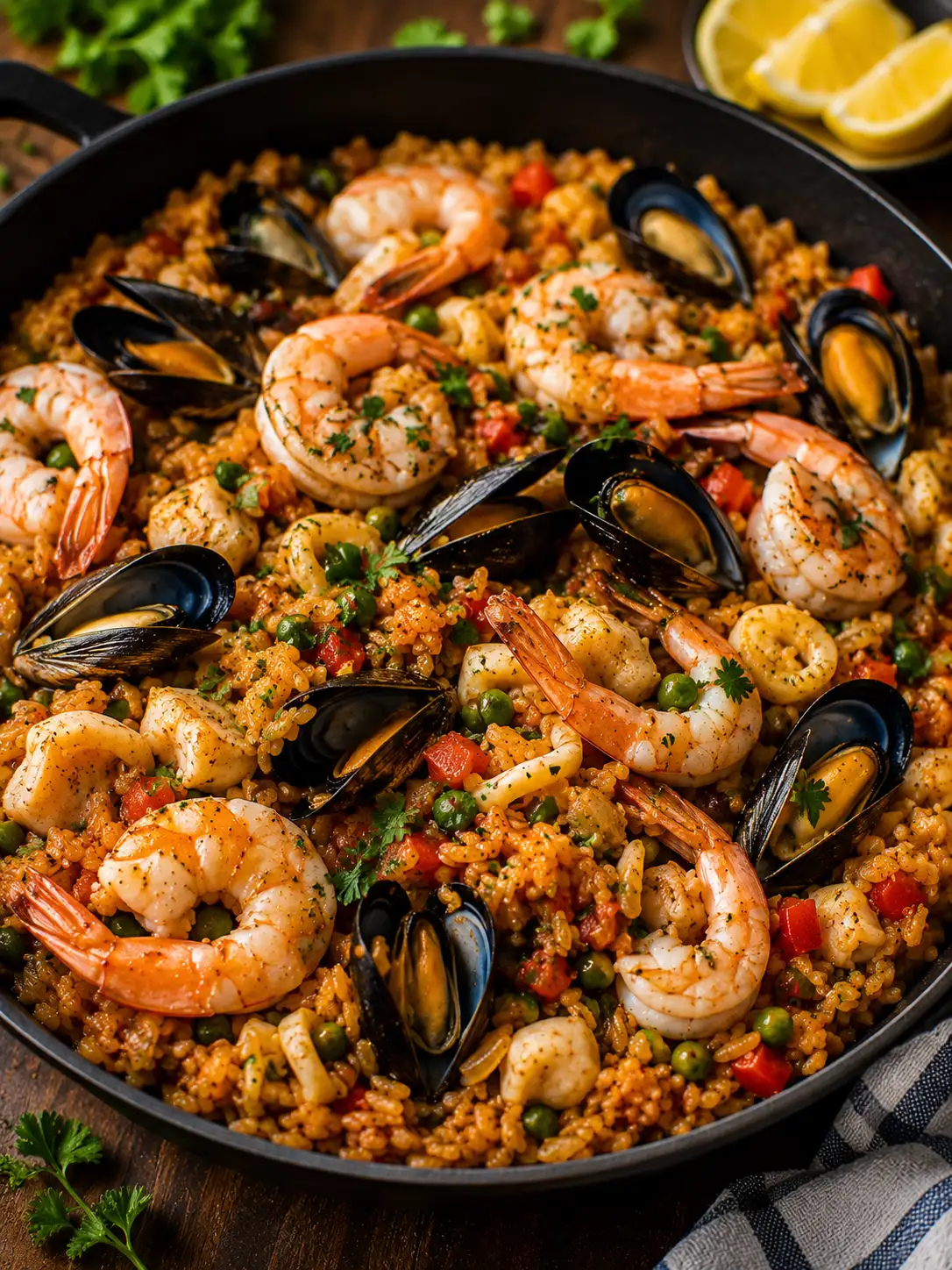 Seafood rice skillet with shrimp and fish