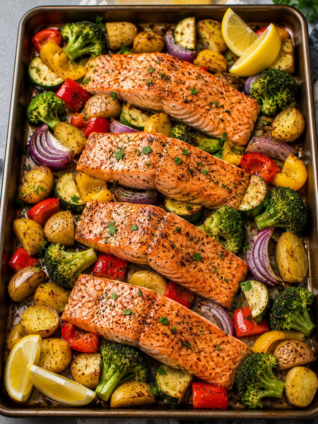 Sheet pan salmon with roasted vegetables