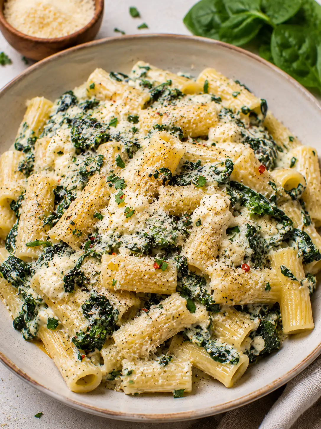 Spinach ricotta pasta with parmesan
