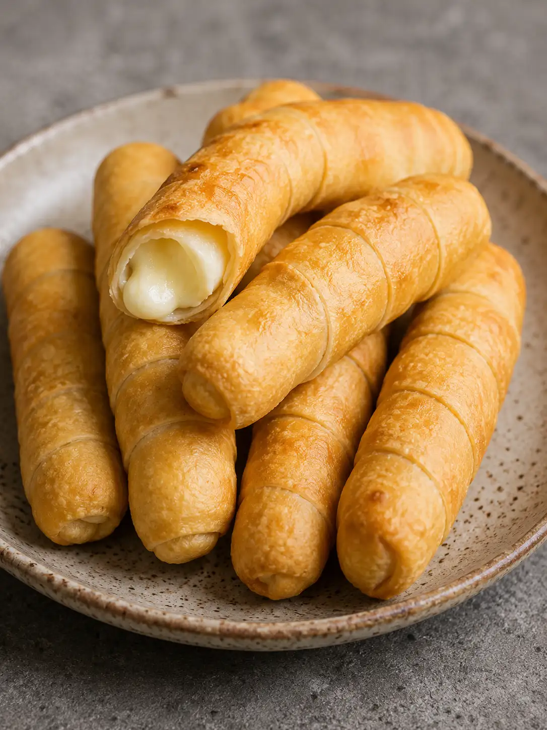 Golden fried tequeños, Venezuelan cheese sticks wrapped in spiral dough
