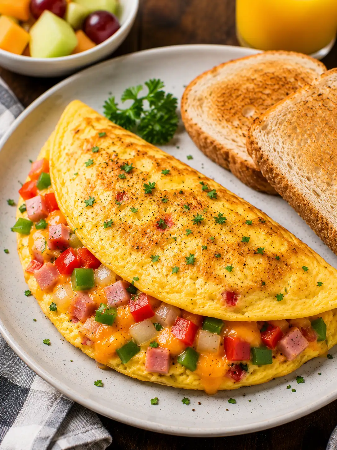 Western omelet with ham, peppers, onion, and cheese